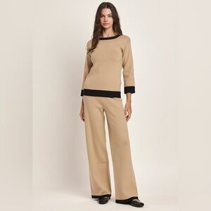 Able Scalloped Colorblock Sweater Top & Pants Set taupe/black